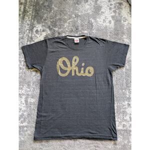Vintage Homage Script Ohio T-Shirt, Gold Print On Gray - Medium, Made In USA